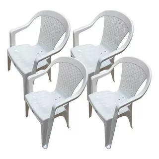 Silla Plástica Piero Blanca Con Apoya Brazos Pvc X4 Unidades