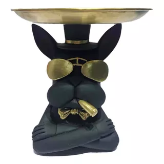 Figura Decorativa Estatua Perro Bulldog Con Sombrero Bandeja