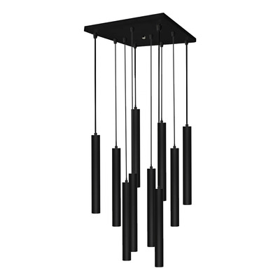 Colgante 10 Luces Led Tubo 32mm 40cm Negro Diseño Fino Pr Negro