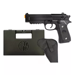 Pistola Airsoft Toda De Ferro Pt92 V22 Mola + Case + Coldre