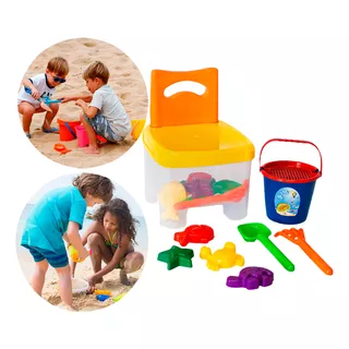 Balde De Praia Infantil Kit C/ 8 Peças Para Brincar Areia