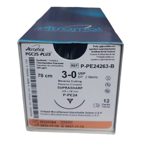 Sutura Monocryl Atramat 3-0 P-pe24263-b Antibacterial C/12pz