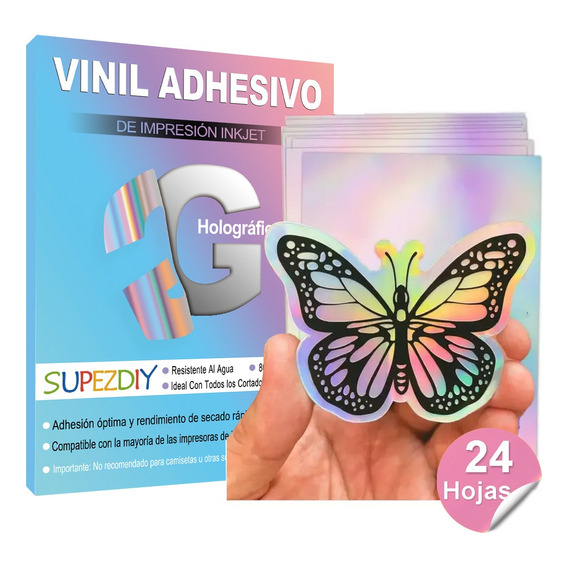 Vinil Impresión Adesivo Inkjet Tornasol Holográfico 24 Hojas