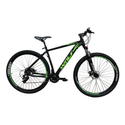 Bicicleta Mountain Wolfbike Mtb 21v Rodado 29 Suspension Color Negro/verde Tamaño Del Cuadro S