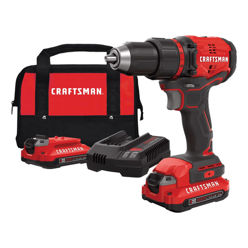 Taladro Atornillador Inalámbrico 1/2 20v +2bat Craftsman Color Rojo