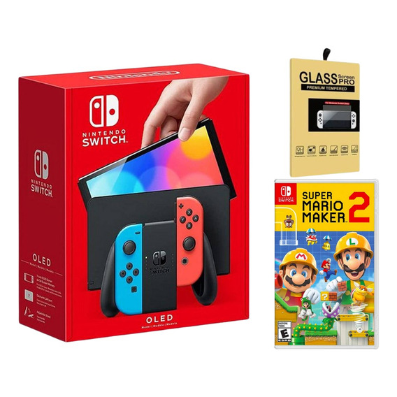 Nintendo Switch Oled Neon + Mario Maker 2 + Mica 