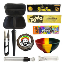 Smoking Tabacaria Kit Fumo Dichavador Case Bag Seda Piteira De Vidro Cuia E + Sabor Sem Sabor