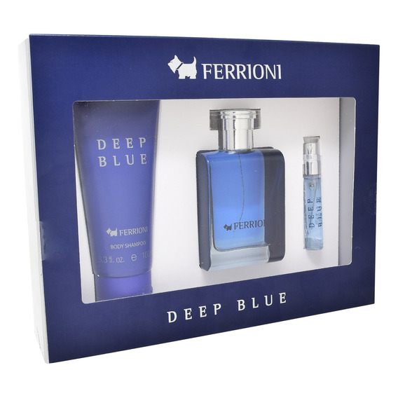 Set Ferrioni Deep Blue 3pz 100ml Edt Spray Body