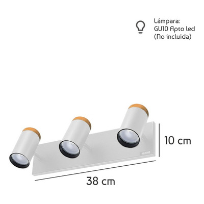 Aplique 3 Luces Blanco Con Madera Apto Led Cabezal 3002