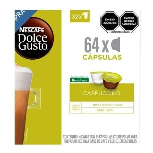Cápsulas De Café Dolce Gusto Cappuccino. 64 Pzas. Rinde 32 T Sabor Cappccino