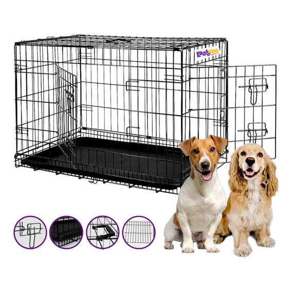 Pet King transportadora metálica plegable jaula perro mediana 77.5x48x55.5cm color Negro