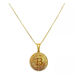 Corrente Masculina Banhado Ouro 18k +pingente Bitcoin Cripto