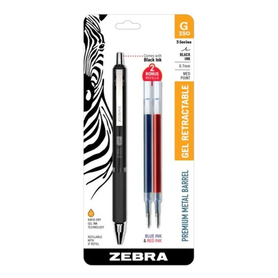 Bolígrafo De Gel Retráctil Zebra G-350 Punto Mediano 0.7 Mm. Color Del Exterior Negro