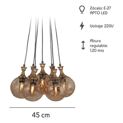 Colgante Luca 7 Luces Dorado Ambar Deco Diseño Moderno Lk