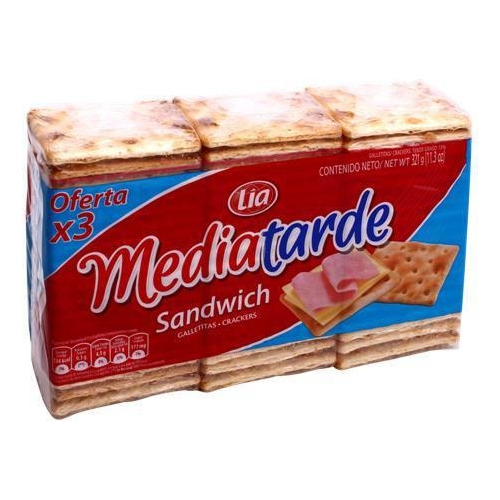 Galletita Media Tarde Sandwich sin sal 107 g pack x 3