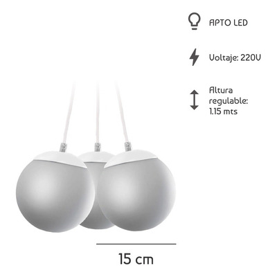 Colgante 3 Luces Globo Opal 15cm Deco Apto Led E-27 Blanco