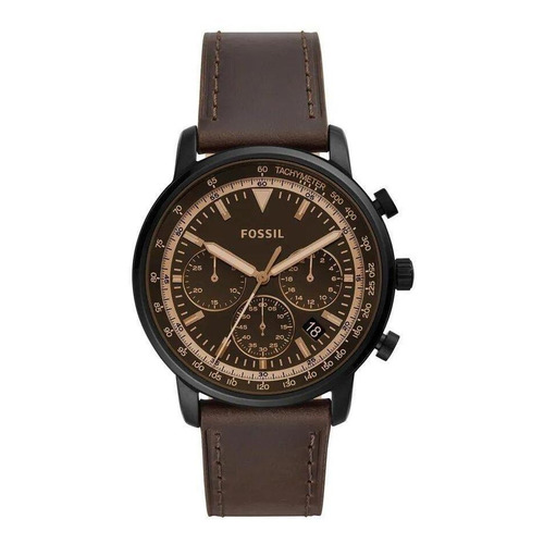 Reloj Fossil para hombre Goodwin Chrono FS5529/0mn, color de correa marrón y bisel marrón, color de fondo marrón