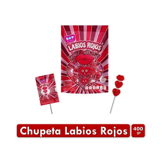 Chupetas Labios Rojos Doble Corazon X40 Unid