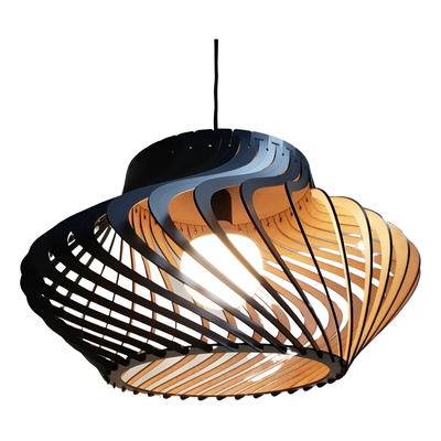 Lampara Colgante Singapur Negro Madera Apto E27 Delu Negro