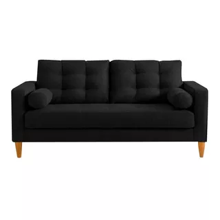 Sofá Dadaa Muebles Premium Capitone De 2 Cuerpos Color Negro De Chenille Y Patas De Madera