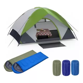 Carpa 2 Personas + 2 Sobres De Dormir Camping Picnic Color Verde