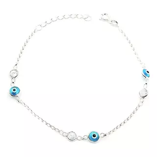 Pulsera 3 Ojos Turco Circón Plata Fina 925 19cm