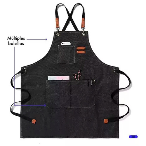 Mandil Delantal Multiusos Cocina Chef Barberia Unisex Color Negro Mebix