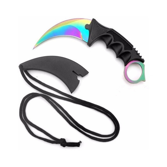 Cuchillo negro Karambit Cs Go Rainbow Sharp con funda y cable