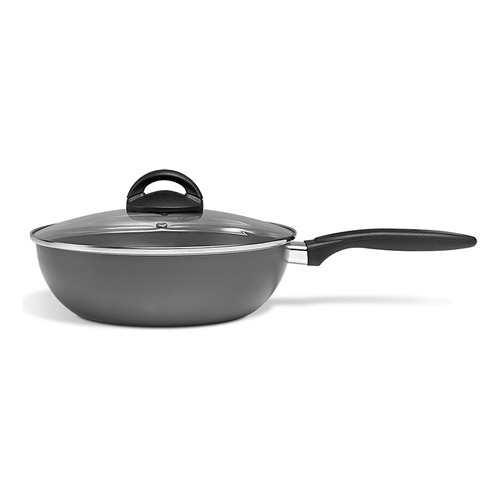 Sartén Wok Antiadherente 28cm 4,1lt Tapa Vidrio Brinox - Rex Color Gris