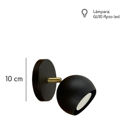 Aplique 1 Luz Mini Mun Negro Con Dorado Apto Gu10 Deco Lmp