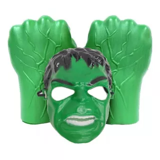 Par Soco Punho Plástico Infantil Hulk + Máscara Rígida Luxo