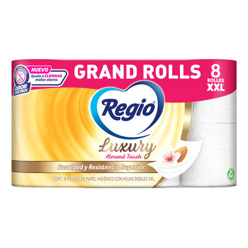 Papel Higiénico Regio Luxury Almond Touch 8 Rollos XXL