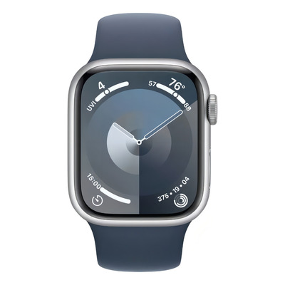 Apple Watch Series 9 Gps  Caja De Aluminio Color Plata De 41 Mm  Correa Deportiva Azul Tormenta - M/l