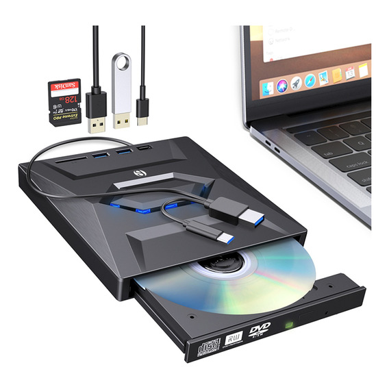 Grabador Dvd/cd Externo Lector Usb Type C Con Sd/tf Puerto