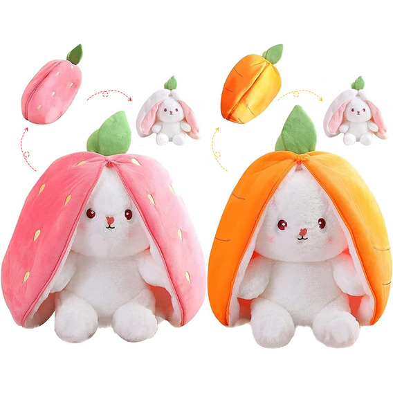 Conejo De Peluche De Zanahoria/ Fresa De Reversible 2pcs