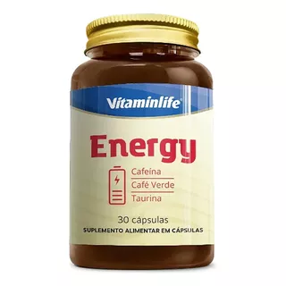 Vitaminlife Energy 30 Caps Cafeína Café Verde Taurina Sem Sabor