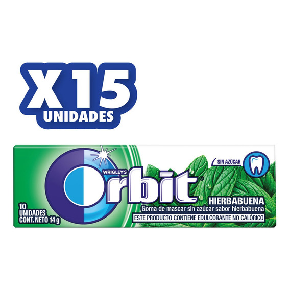 Orbit Chicle Sin Azúcar Sabor Hierbabuena 10un X 15 Paquetes