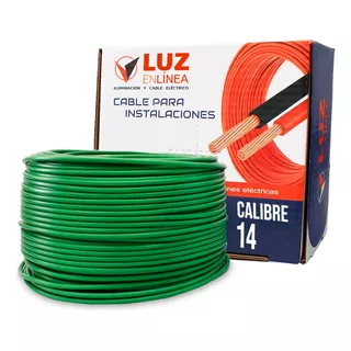 Cable Eléctrico Calibre 14 Thw Cca Verde, Caja Con 100m, Marca Luz En Linea, Modelo Lel-pro14-v