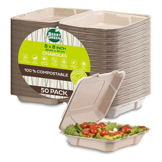 Berry Green CAJ8N contenedores desechables biodegradables 20x20cm 50 unidades