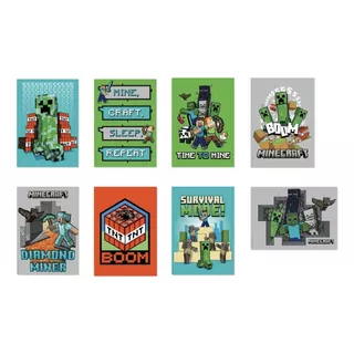 8 Cartaz Quadrinhos Quadros Decorativos Festa Minecraft