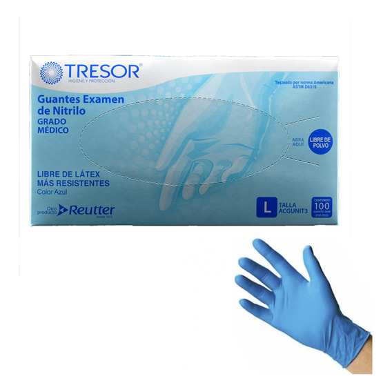 Guantes Descartables Nitrilo Celeste Tresor Talla L X100 Un.