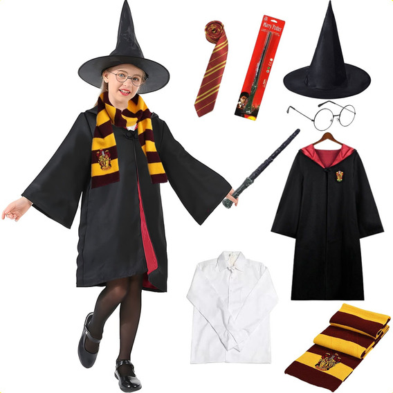 Harry Potter Traje De Disfraz Hombre Mujer Cosplay , 7 Piezas.incluir Bata Mágica +corbata + Bufanda+varita Mágica + Gafas +varita+camisa Y Sombrero