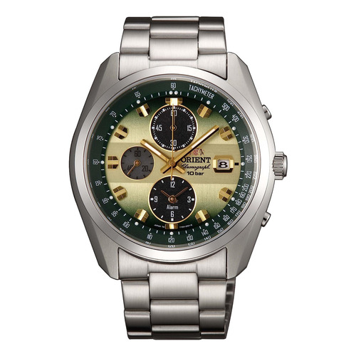 Reloj Orient Wv0021ty Neo70's Horizon Solar Chronograph W Color de la correa Plata Color del bisel Acero inoxidable Color del fondo Verde