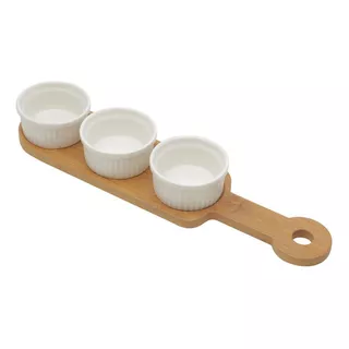 3 Petisqueiras Com Bandeja Wolff De Bambu 33cm X 8cm X 4cm