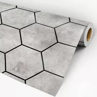 Papel De Parede Pastilha Hexágono Cimento Queimado 3m