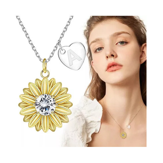 Collar De Plata 925 Con Dije De Girasol Para Mujer