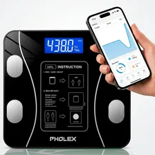 Balança Digital Corporal Bioimpedância Pholex Com Aplicativo Bluetooth Android e iOS Vidro Temperado Alta Capacidade Balança Academia Personal Banheiro Homologada Anatel
