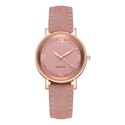 Reloj Luminoso Cinturón Para Mujer Reloj De Moda Informal Correa Rosa Bisel Rosa Oro Fondo Rosa