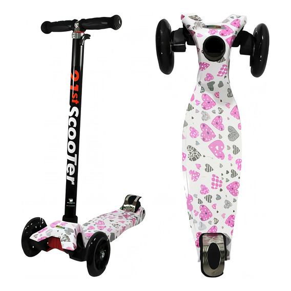 Scooter Patín Para Niños Aeiou 617 Compacto Y Ligero Color Rosa Corazones