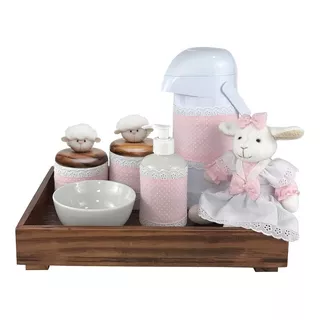 Kit Higiene Ursinho Urso Porcelana Bebê Menino Garrafa Potes Cor Toys Claro Urso Azul